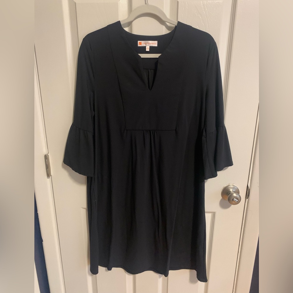 Jude Connally Black Ruffled Dress, Size Medium
